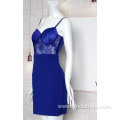 Ladies Blue Lace Strapless Dress With Breast Padded